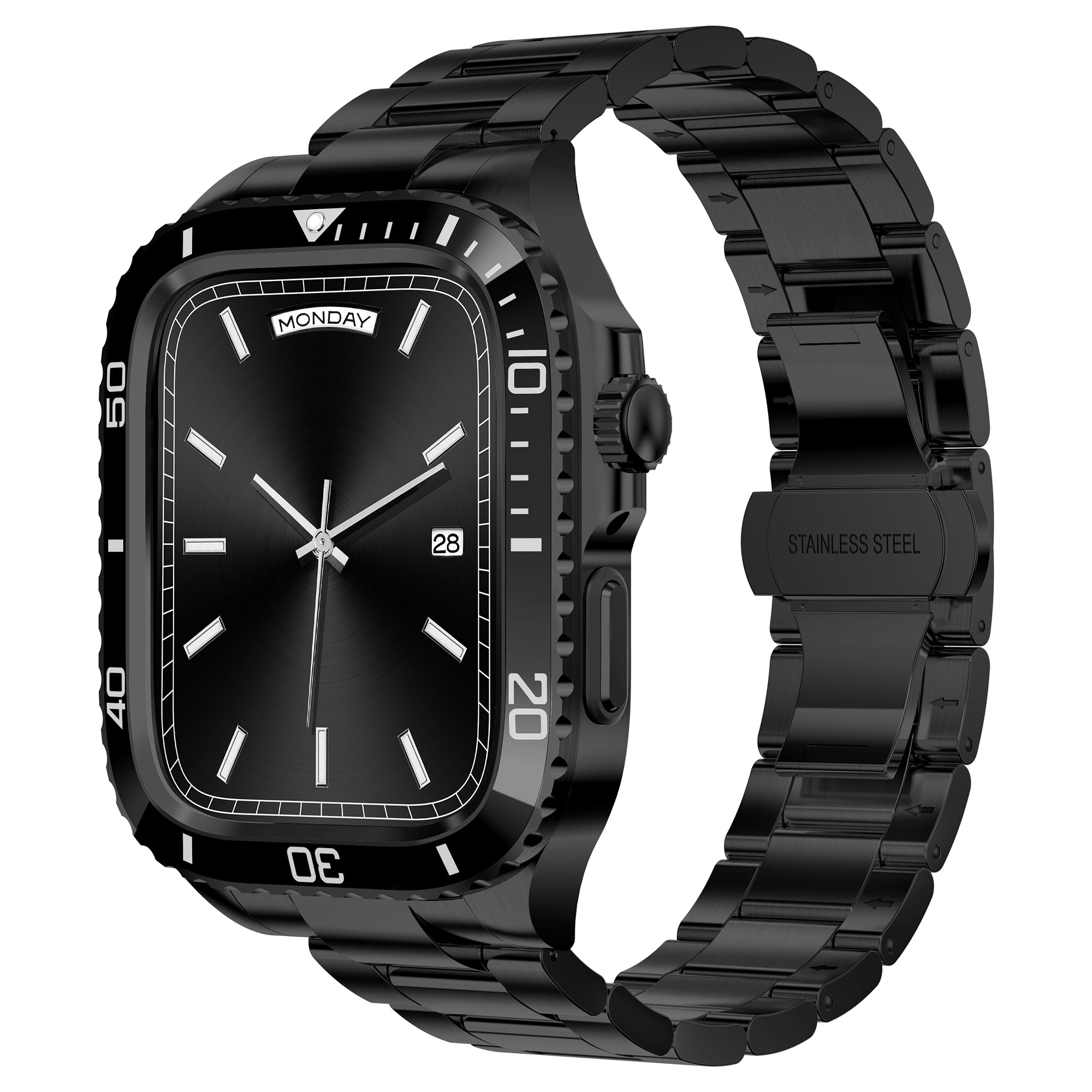 For Apple Watch SE (2023) / SE (2022) / SE / Series 6 5 4 44mm Integrated Stainless Steel Strap with Protective Case - Black For Apple Watch SE (2023) / SE (2022) / SE / Series 6 5 4 44mm Integrated Stainless Steel Strap with Protective Case - Black